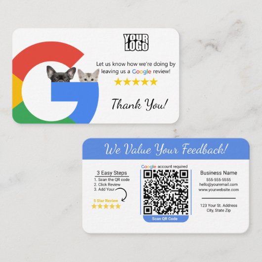 Dierenarts Google Review Sjabloon met QR-code Visitekaartje (Voorkant / Achterkant)