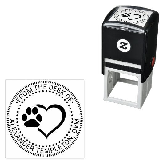 Dierenarts Hart Pootafdruk Van de balie van Naam Zelfinktende Stempel (In situ)