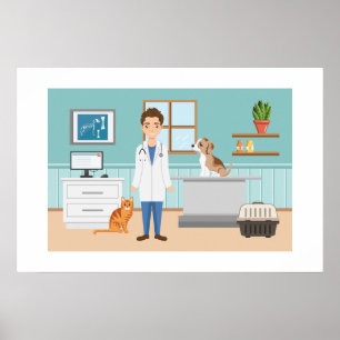Dierenarts Kamer Dierenarts Met Pup En Kat Poster