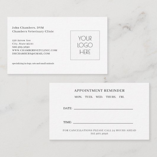 Dierenarts Logo Business & Afspraak Herinnering Visitekaartje (Voorkant / Achterkant)
