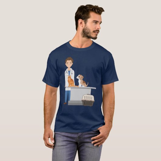 Dierenarts Man Dierenartsenpraktijk met Kat en Hon T-shirt (Voorkant volledig)