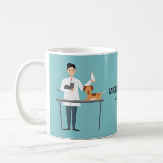 Dierenarts Man Met Dieren & Aangepaste Tekst Koffiemok (Links)