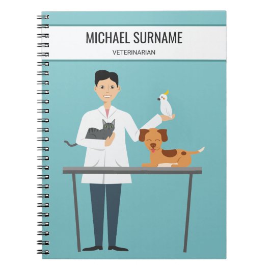 Dierenarts Man Met Dieren & Aangepaste Tekst Notitieboek (Voorkant)
