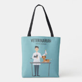 Dierenarts man met dieren en aangepaste tekst tote bag (Achterkant)