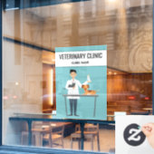 Dierenarts Man Met Moppige Dieren & Tekst Raamsticker (Cafe Raam)