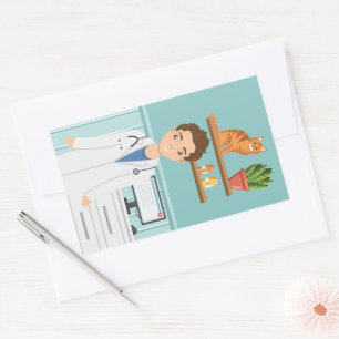 Dierenarts Man Veearts Guy met labjas met kat Rechthoekige Sticker