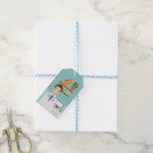 Dierenarts Man Veeger met oranje kat blauw Cadeaulabel (Met Touw)