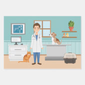 Dierenarts Man Vet Guy Dierenarts Blauw Inpakpapier Vel (Voorkant 2)