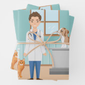 Dierenarts Man Vet Guy Dierenarts Blauw Inpakpapier Vel (In situ)