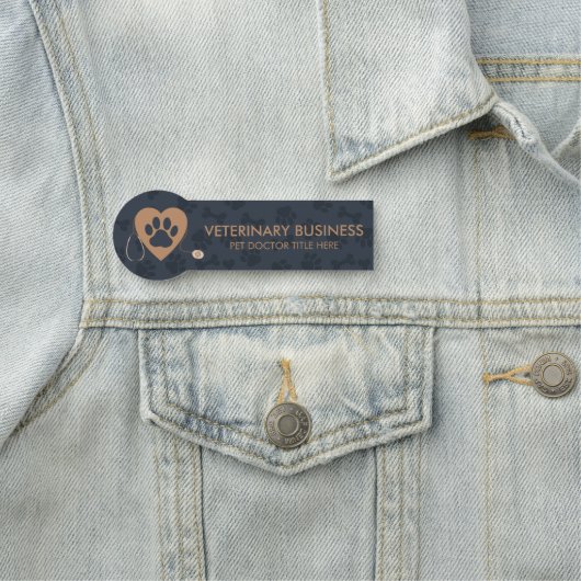 Dierenarts Paws Hart Stethoscoop Huisdier Navy Naamplaatje (In situ)