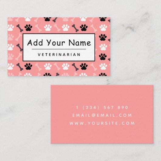 Dierenarts Schattige Paw Bone  Pattern Vet Visitekaartje (Voorkant / Achterkant)