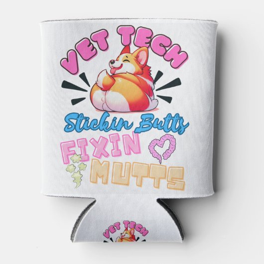 dierenarts tech, veterinaire technicus, grappig, v blikjeskoeler (Voorkant)