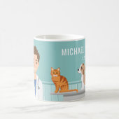 Dierenarts van het Man Dierenarts en aangepaste na Koffiemok (Center)