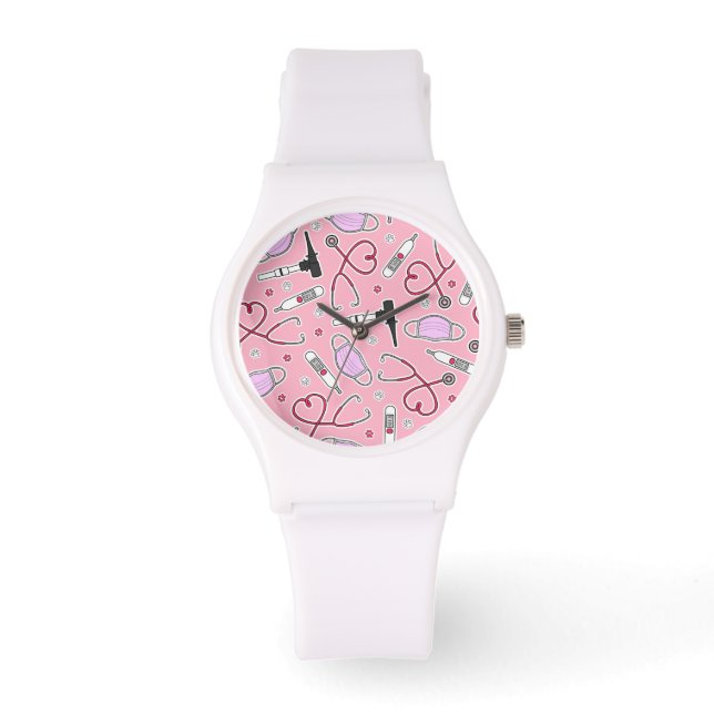 Dierenarts Veterinaire Technicus Patroon Roze Horloge (Voorkant)