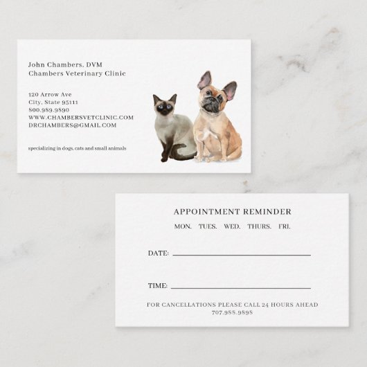 Dierenarts Visitekaartje & Afspraak Herinnering (Voorkant / Achterkant)
