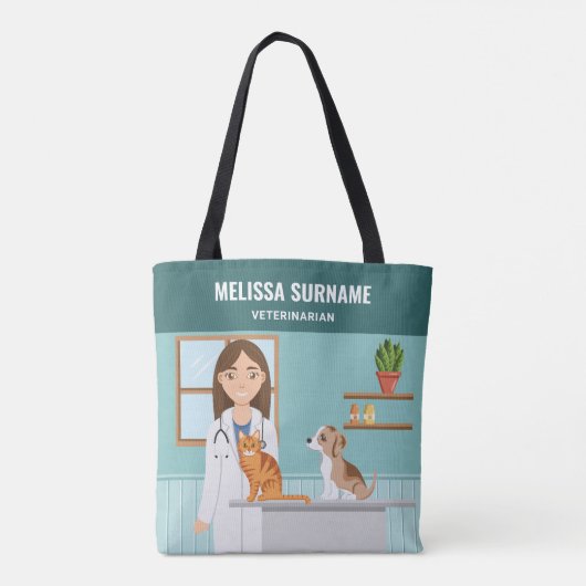 Dierenarts Vrouw Dierenarts Dierenarts met Kat en  Tote Bag (Achterkant)