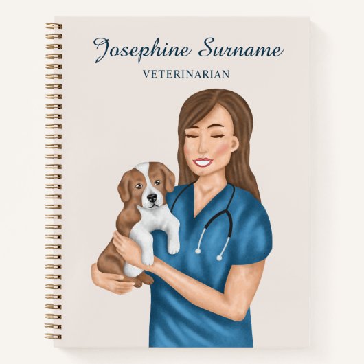 Dierenarts Vrouw Dierenarts DVM Met Puppy Notitieboek (Voorkant)