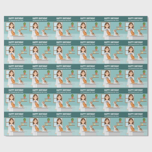 Dierenarts Vrouw Dierenarts Verjaardag Custom Cadeaupapier (Vlak)