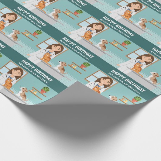 Dierenarts Vrouw Dierenarts Verjaardag Custom Cadeaupapier (Hoek)