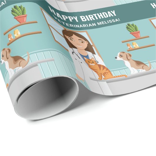 Dierenarts Vrouw Dierenarts Verjaardag Custom Cadeaupapier (Rol Hoek)