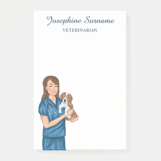 Dierenarts vrouw met een puppy post-it® notes (Voorkant)