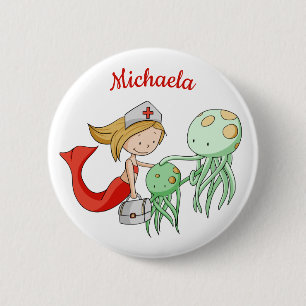 Dierenarts Zeemeermin met Octopussen Custom Ronde Button 5,7 Cm