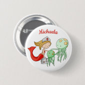 Dierenarts Zeemeermin met Octopussen Custom Ronde Button 5,7 Cm (Voorkant /achterkant)