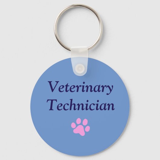 Dierenartsassistent/Roze Pootafdruk/Blauw Sleutelhanger (Voorkant)