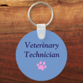 Dierenartsassistent/Roze Pootafdruk/Blauw Sleutelhanger (Voorkant)