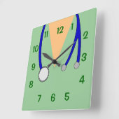 Dierenartsen met groene struiken en stethoscoop 4 vierkante klok (Hoek)