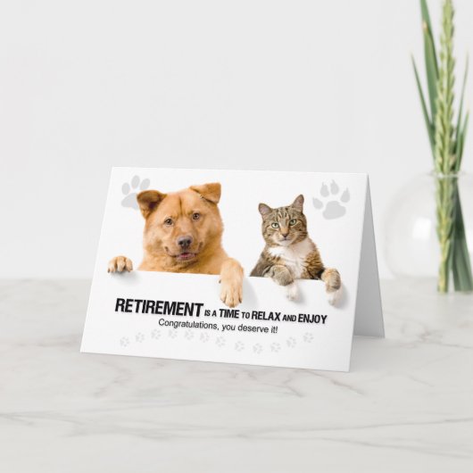 Dierenartsenpensioen Gefeliciteerd Kat en Hond Kaart (Voorkant)