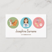 Dierenartsmeisje en huisdieren met dierenartsspull visitekaartje (Voorkant)