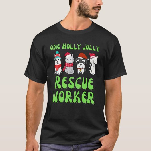 Dierenasiel medewerker aait Kerst hond kat asiel T-shirt (Voorkant)