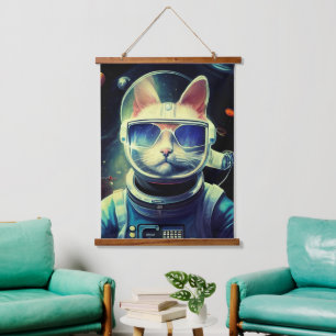 Dierenastronaut Space walk, Universe, cat Hangend Wandkleed