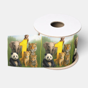Dierenbaby's in het wild met een nummer één grosgrain lint