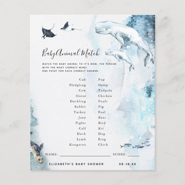 Dierenbaby's Match | Baby Shower Spel (Voorkant)