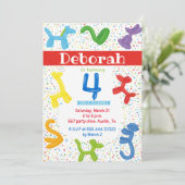 Dierenballonnen 4e verjaardag uitnodiging (Staand voorkant)