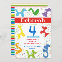 Dierenballonnen 4e verjaardag uitnodiging