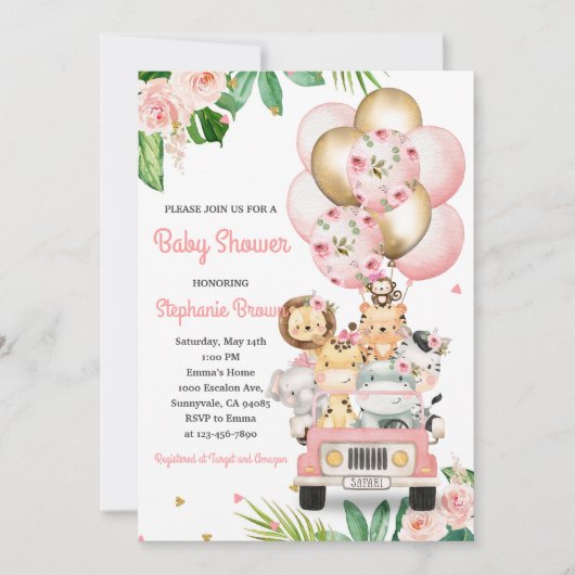 Dierenballonnen voor babyfeestje kaart (Voorkant)