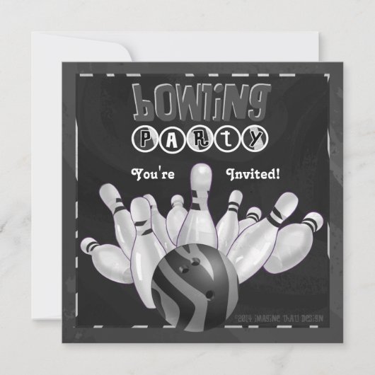 Dierenbedrukte Bowling Party Black en White Kaart (Voorkant)