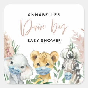 Dierenbedwelmingsmaskers met baby vierkante sticker