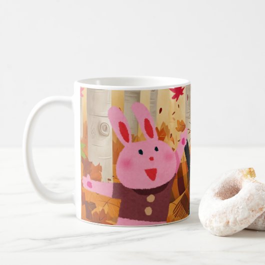Dierenbeker spelen in het herfstbos koffiemok (Met donut)