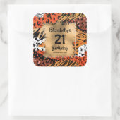 Dierenbeschermingspatroon 21e verjaardag op maat vierkante sticker (Tas)