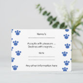 Dierenbeschermpringspatroon. Blauw en wit. RSVP Kaartje (Staand voorkant)