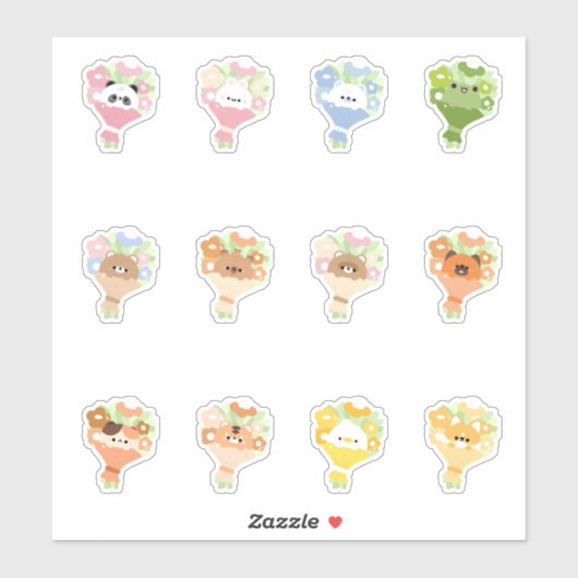 dierenbloemboeket sticker (Vel)