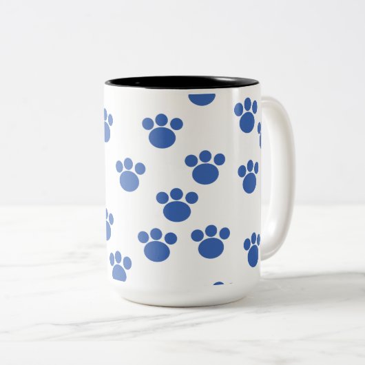 Dierenboek afdrukken. Blauw en wit. Tweekleurige Koffiemok (Voorkant rechts)