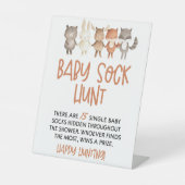 Dierenbord met Baby Sock Hunt Baby shower Reclamebord Met Voetstuk (Voorkant)