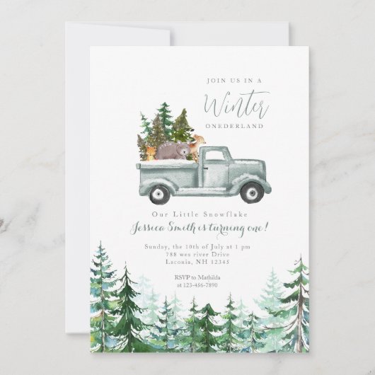 Dierenbos Winter Onederland 1e verjaardag Kaart (Voorkant)