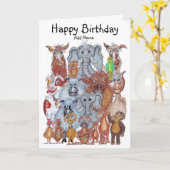 Dierencarikaturen Kaart (Gele Bloem)