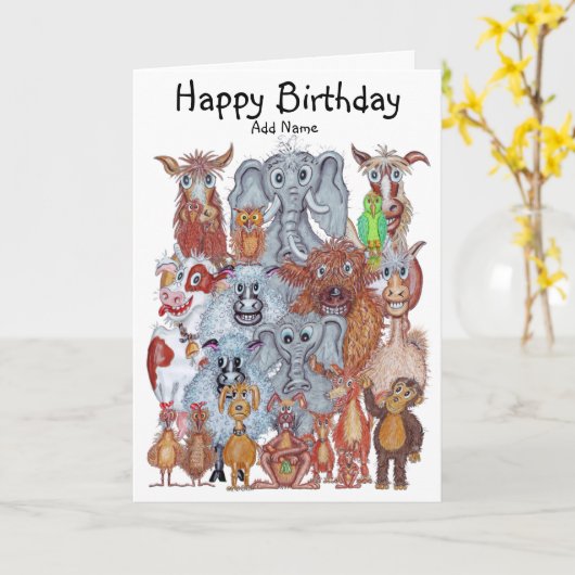 Dierencarikaturen Kaart (Gele Bloem)